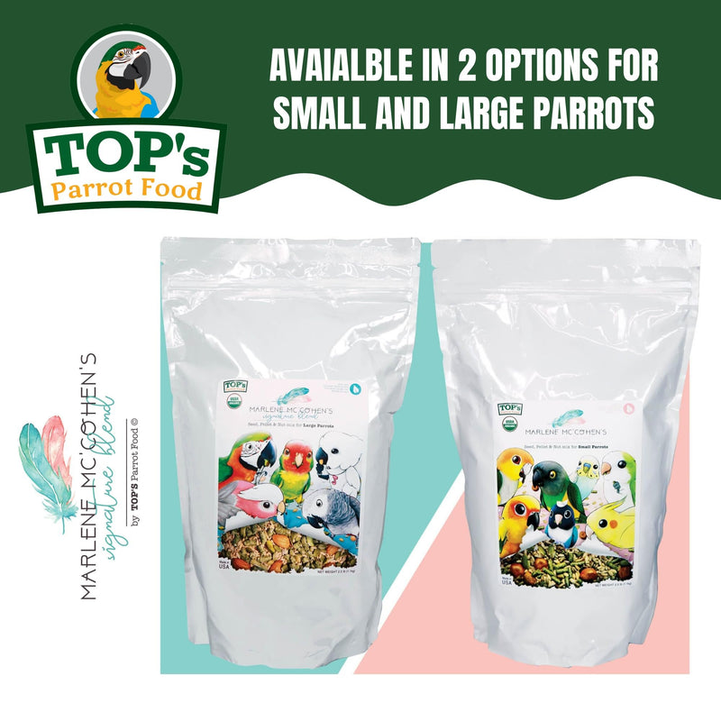 TOP's Parrot Food Marlene Mc'Cohen's USDA Certified Organic Signature Blend Bird Seed and Pellet Mix for Small Birds 2.5lbs