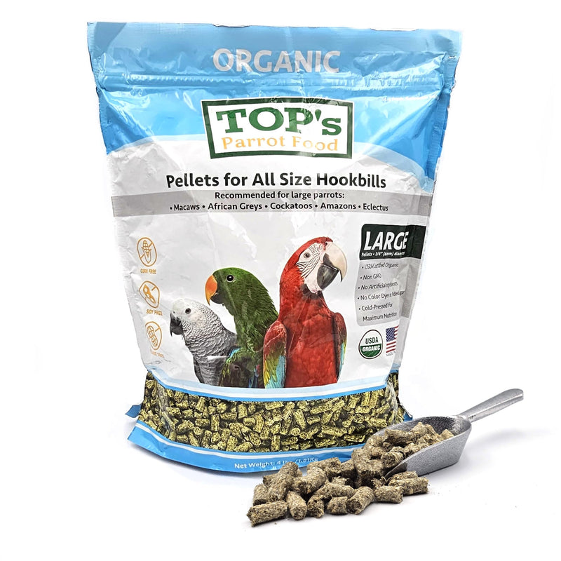 TOP's Parrot Food Pellets Hookbills, Small, Medium, Large Birds - Non-GMO, Peanut Soy & Corn Free, USDA Organic Certified - 1 lb / 453 g