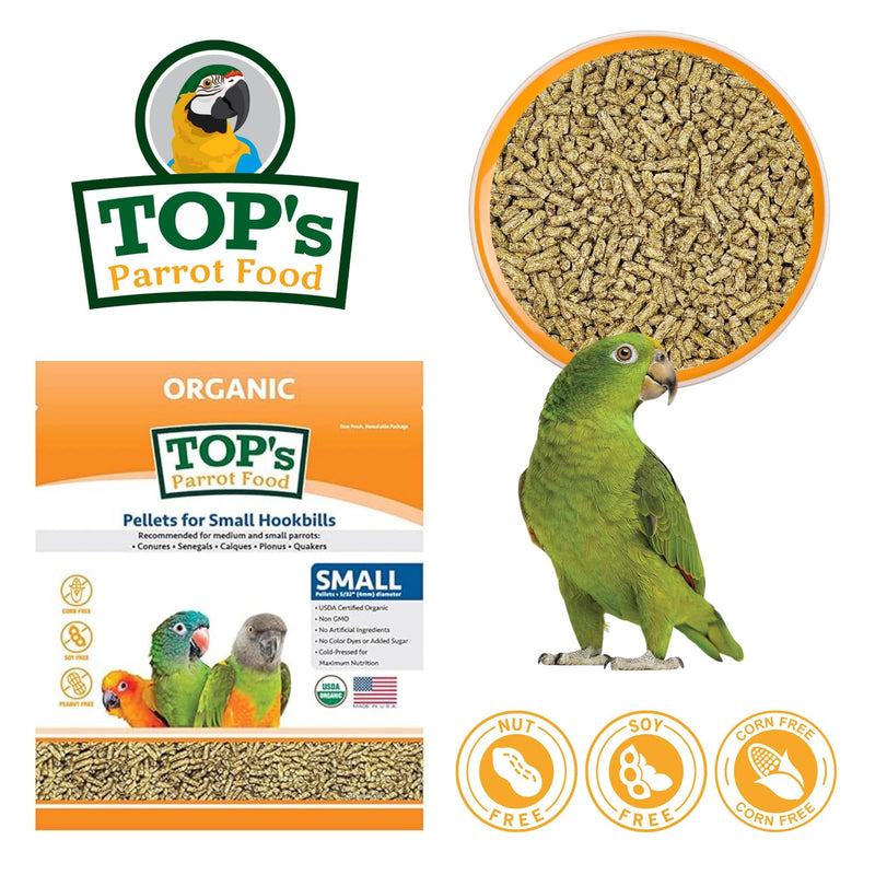 TOP's Parrot Food Bird Pellets for Small Hookbills - Non-GMO, Peanut Soy & Corn Free, USDA Organic Certified (1lb)