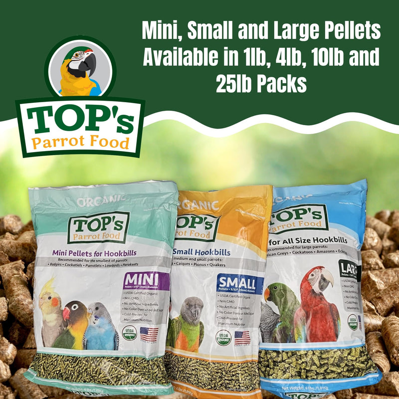 TOP's Parrot Food Bird Pellets for Small Hookbills - Non-GMO, Peanut Soy & Corn Free, USDA Organic Certified (10lbs)