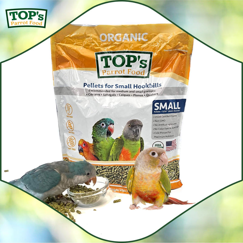 TOP's Parrot Food Bird Pellets for Small Hookbills - Non-GMO, Peanut Soy & Corn Free, USDA Organic Certified (10lbs)