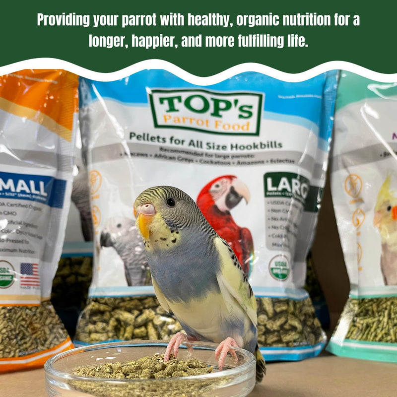 TOP's Parrot Food Bird Pellets for Small Hookbills - Non-GMO, Peanut Soy & Corn Free, USDA Organic Certified (4lbs)