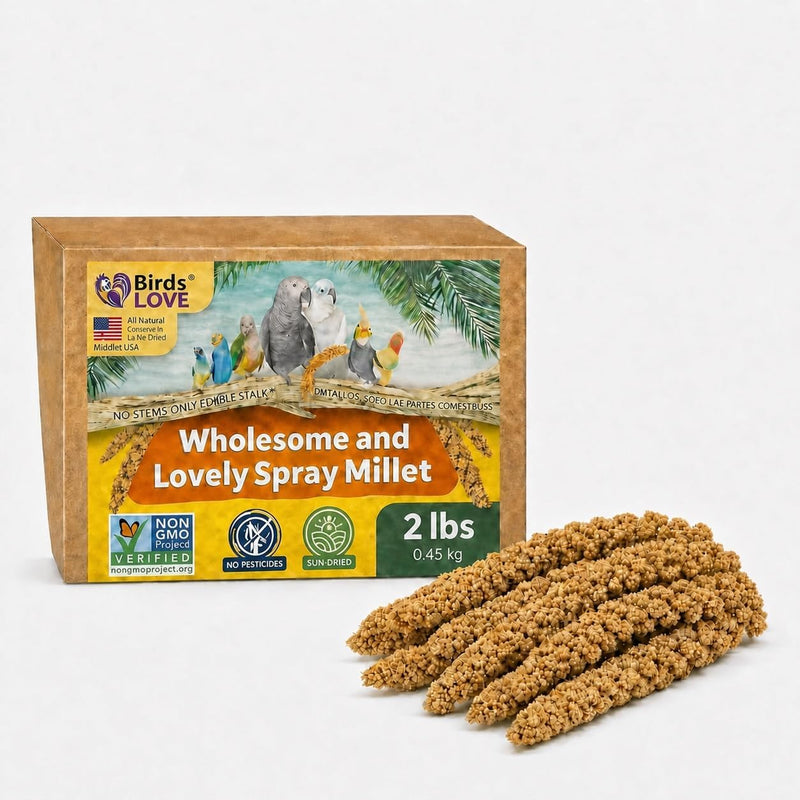 Birds LOVE 2 LB Wholesome Spray Millet for Birds - USA Grown, Non-GMO, Natural Sun-Dried Millet Sprays - Thick Seed-Rich Clusters for Parakeets, Budgies, Cockatiels, Conures, Finches & Parrots