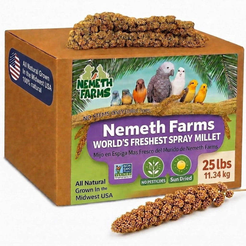 Nemeth Farms Spray Millet for Birds - Natural Non-GMO Millet Treat for Parakeets, Cockatiels & Parrots - 25 lb