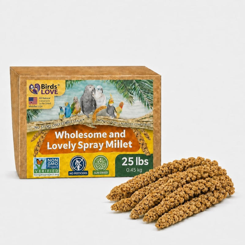 Birds LOVE 25 LB Wholesome Spray Millet for Birds - USA Grown, Non-GMO, Natural Sun-Dried Millet Sprays - Thick Seed-Rich Clusters for Parakeets, Budgies, Cockatiels, Conures, Finches & Parrots