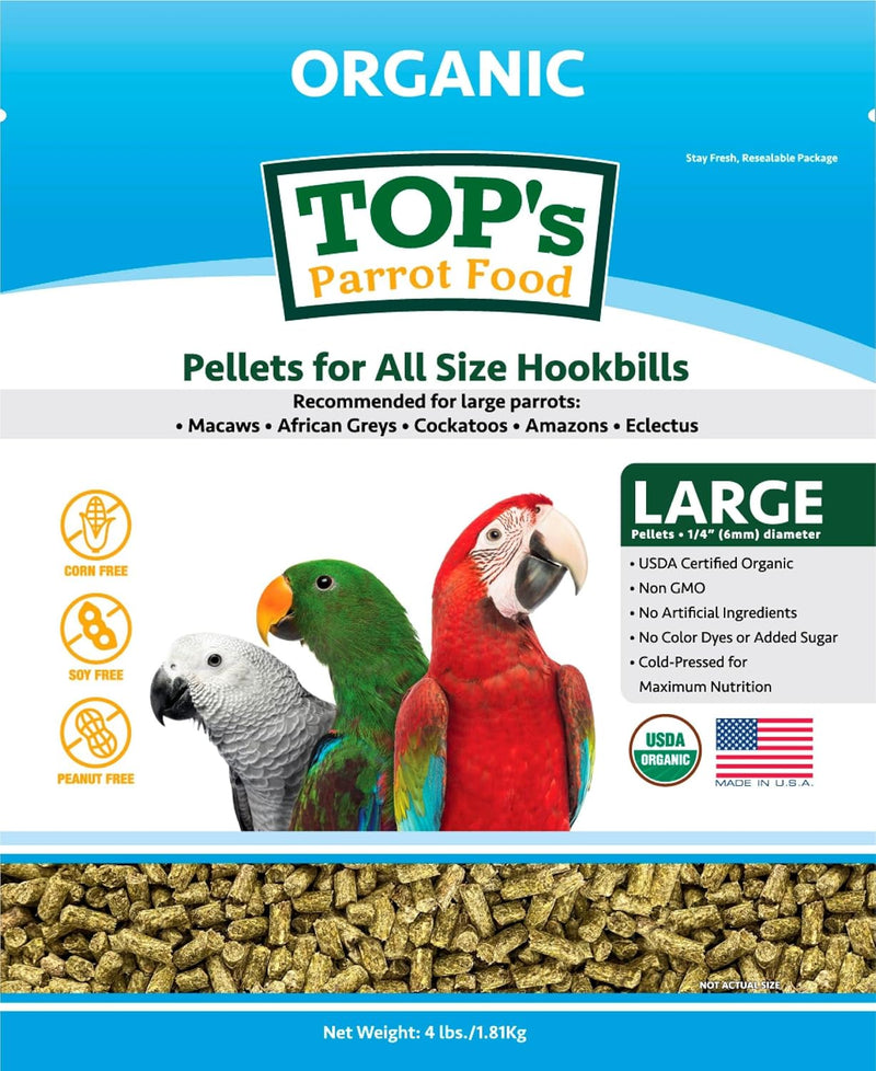 TOP's Parrot Pellets 4 lb, USDA Organic Certified, Non-GMO Bird Food for Hookbills