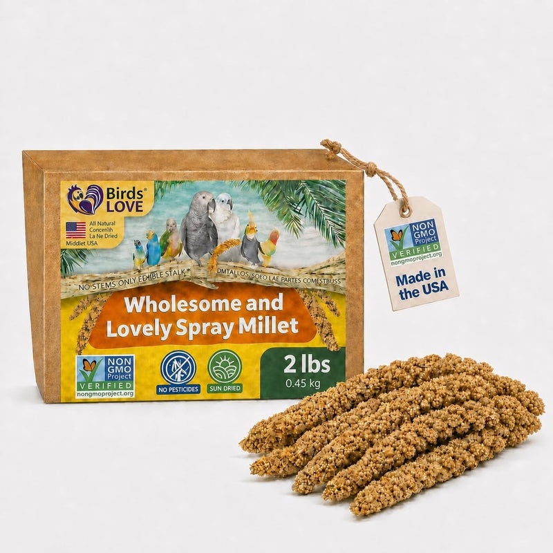 Birds LOVE 2 LB Wholesome Spray Millet for Birds - USA Grown, Non-GMO, Natural Sun-Dried Millet Sprays - Thick Seed-Rich Clusters for Parakeets, Budgies, Cockatiels, Conures, Finches & Parrots