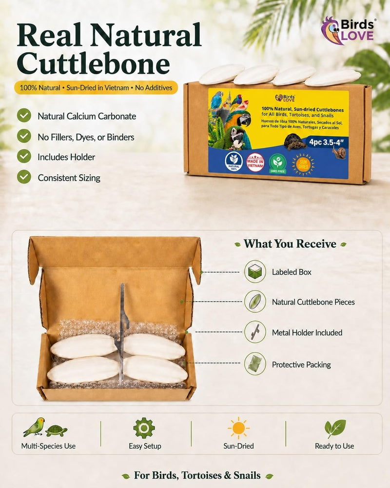 Birds LOVE Natural Cuttlebone - 4 Pack, 3.5-4"