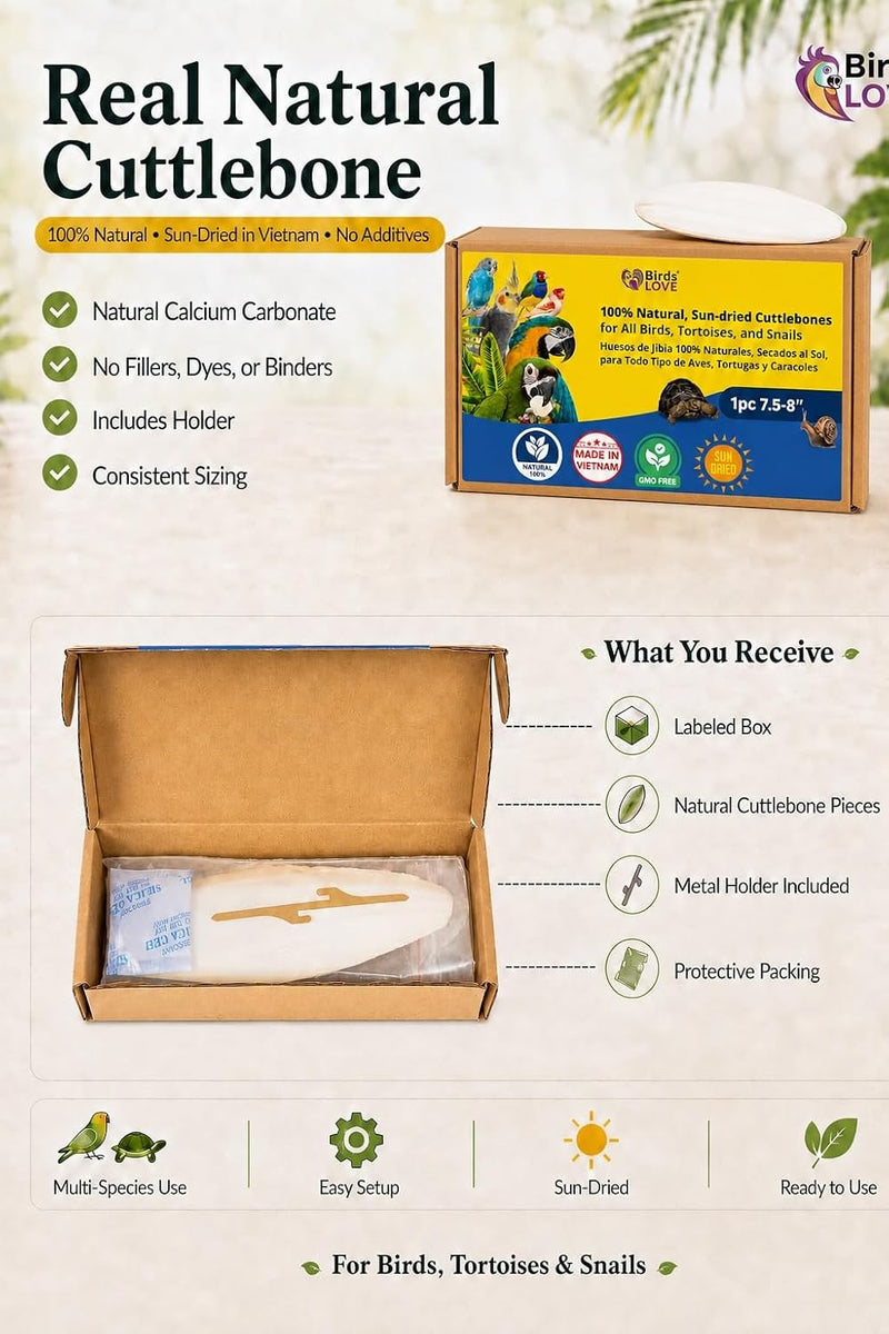 Birds LOVE Natural Cuttlebone - 1 Pack, 7.5-8"