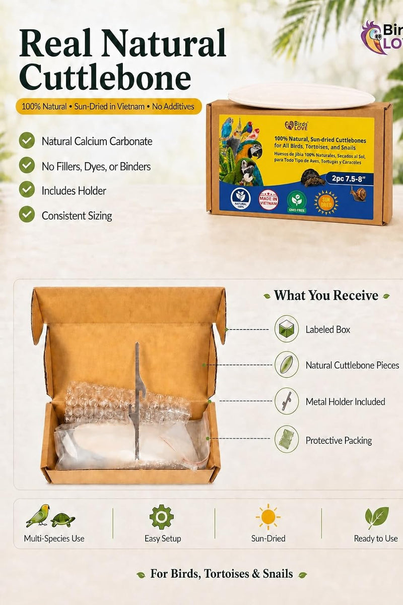 Birds LOVE Natural Cuttlebone - 2 Pack, 7.5-8"