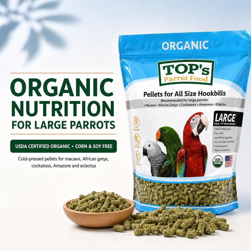 TOP's Large Parrot Pellets 25 lb, USDA Organic Certified, Non-GMO Bird Food for Hookbills