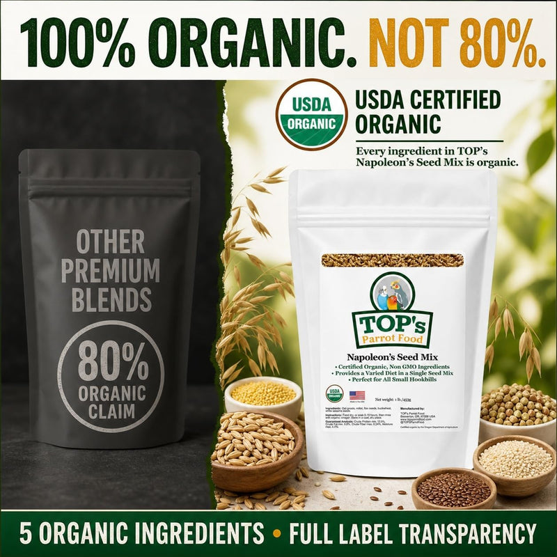 TOP's Napoleon's Seed Mix for All Small Hookbills, Non-GMO, Soy Free, Corn Free, USDA Organic Certified, 5 lb