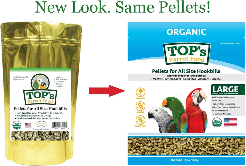 TOP's Parrot Pellets 4 lb, USDA Organic Certified, Non-GMO Bird Food for Hookbills