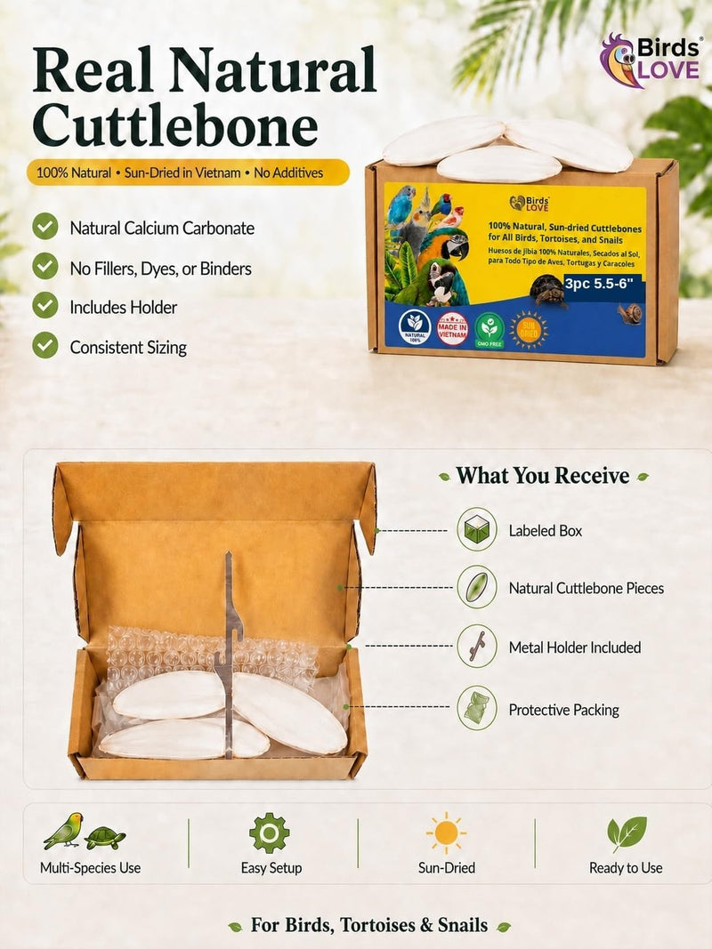 Birds LOVE Natural Cuttlebone - 3 Pack, 5.5-6"