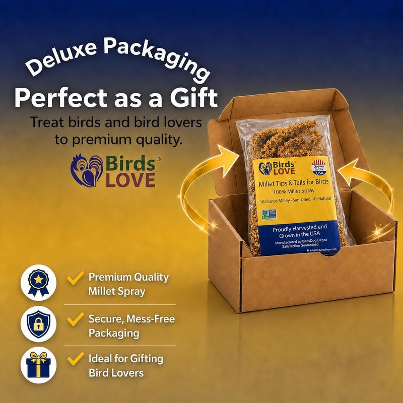 Birds LOVE Millet Tips & Tails for Birds - Premium Spray Millet Treat, Non-GMO, USA Grown - Natural Bird Food for Parakeets, Cockatiels, Budgies, Lovebirds, Finches, Canaries & Parrots - 1 lb