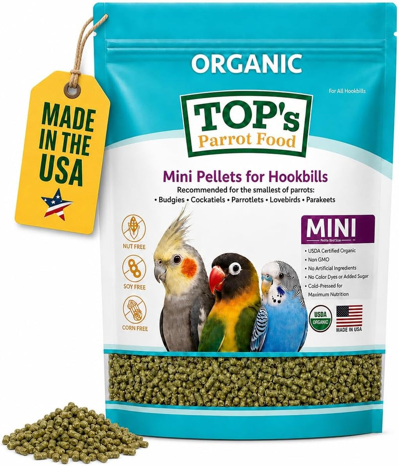 TOP's Mini Parrot Pellets 4 lb, USDA Organic Certified, Non-GMO Bird Food