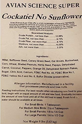 Volkman Avian Science Cockatiel No Sunflower Bird Food 8lb