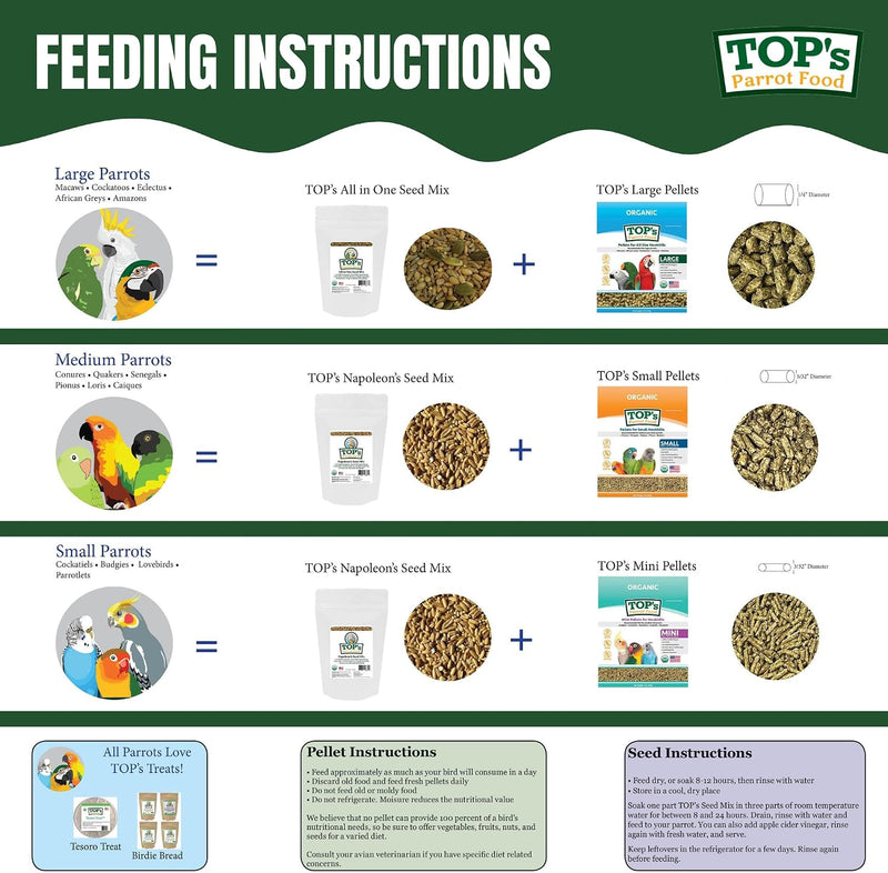 TOP's All in One Seed Mix for Large Birds, Non-GMO, Peanut Soy & Corn Free, USDA Organic Certified, 1lb