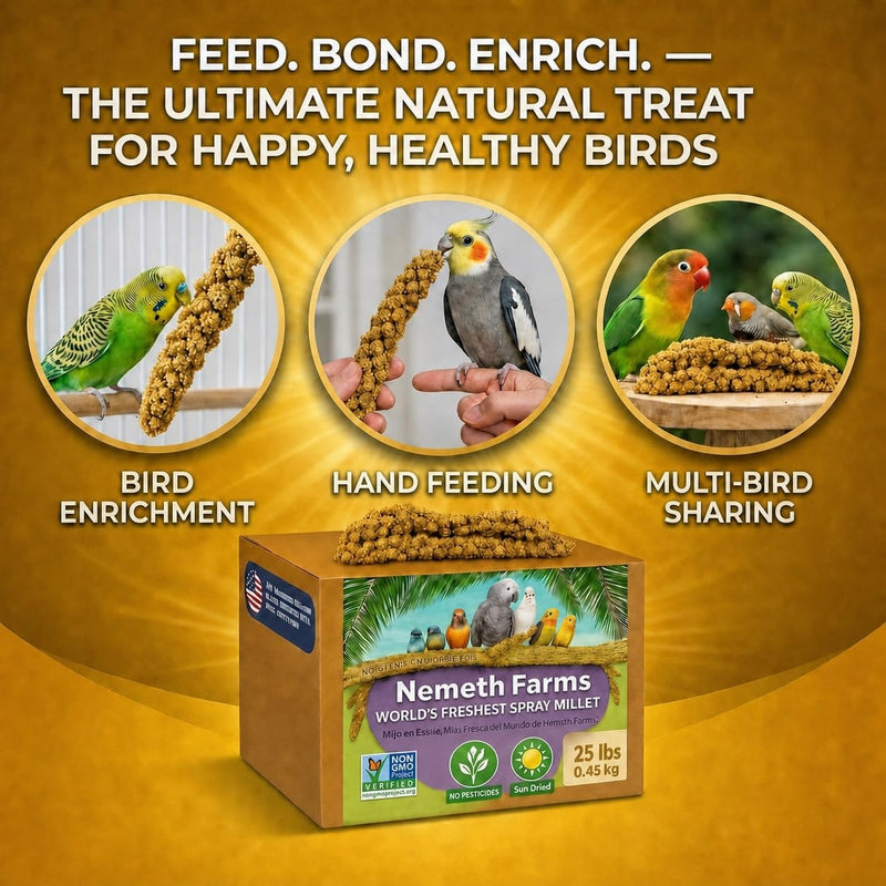 Nemeth Farms Spray Millet for Birds - Natural Non-GMO Millet Treat for Parakeets, Cockatiels & Parrots - 25 lb