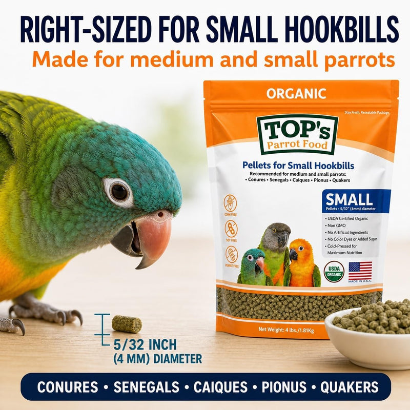 TOP's Small Hookbill Parrot Pellets 25 lb, USDA Organic Certified, Non-GMO Food