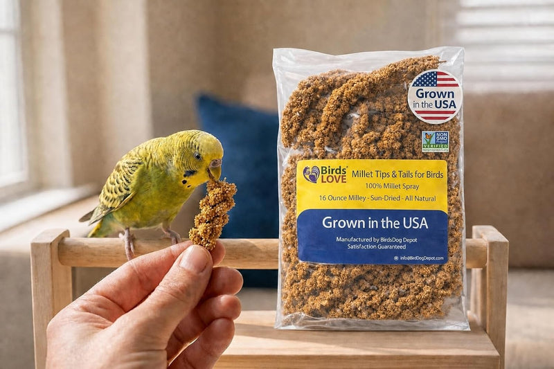 Birds LOVE Millet Tips & Tails for Birds - Premium Spray Millet Treat, Non-GMO, USA Grown - Natural Bird Food for Parakeets, Cockatiels, Budgies, Lovebirds, Finches, Canaries & Parrots - 1 lb