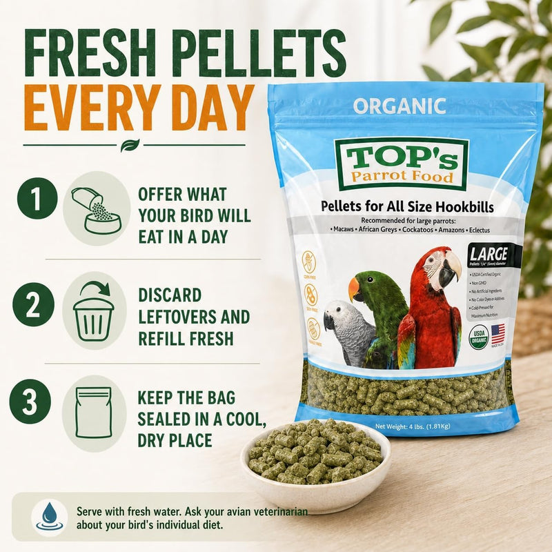 TOP's Large Parrot Pellets 25 lb, USDA Organic Certified, Non-GMO Bird Food for Hookbills