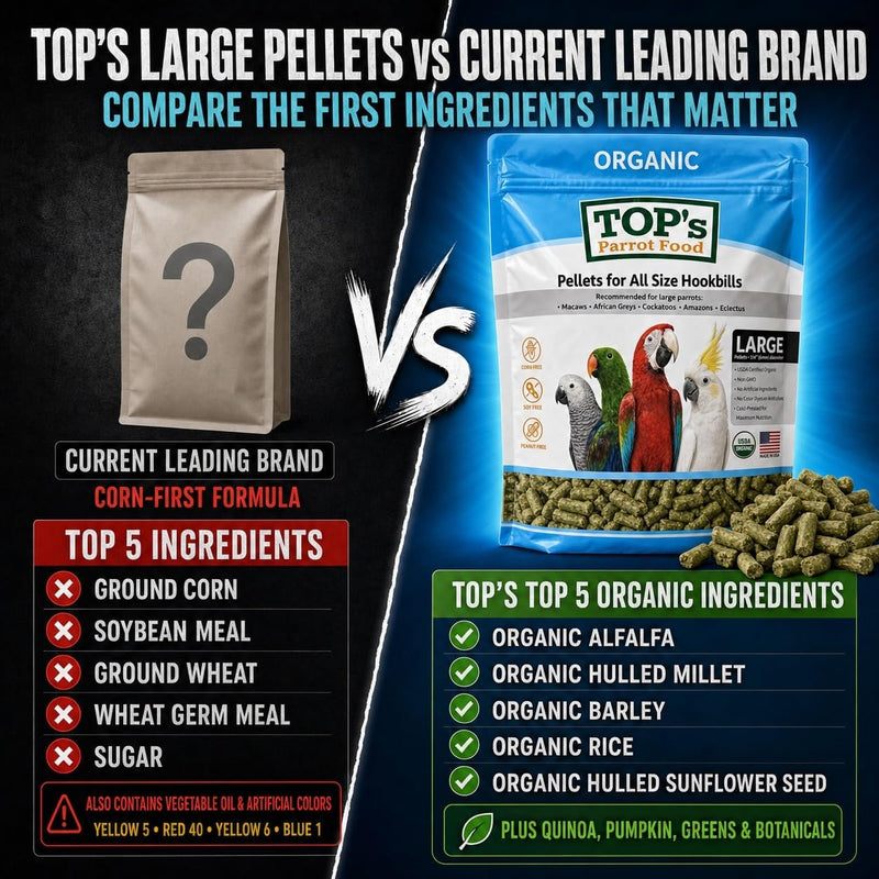 TOP's Large Parrot Pellets 25 lb, USDA Organic Certified, Non-GMO Bird Food for Hookbills