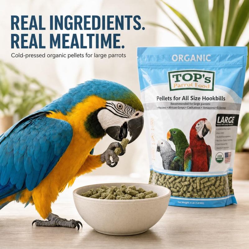 TOP's Large Parrot Pellets 1 lb, USDA Organic Certified, Non-GMO Bird Food for Hookbills