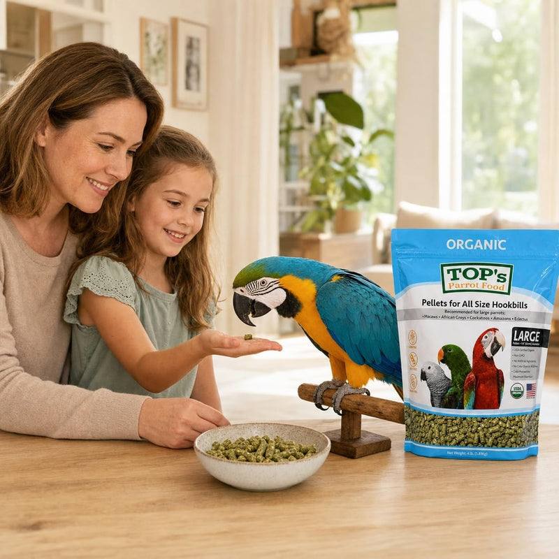 TOP's Large Parrot Pellets 25 lb, USDA Organic Certified, Non-GMO Bird Food for Hookbills