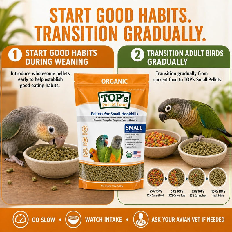 TOP's Small Hookbill Parrot Pellets 25 lb, USDA Organic Certified, Non-GMO Food