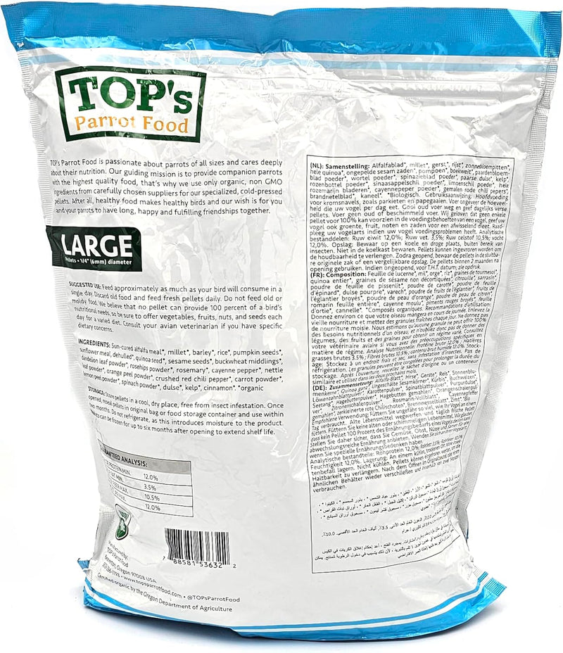 TOP's Parrot Pellets 4 lb, USDA Organic Certified, Non-GMO Bird Food for Hookbills