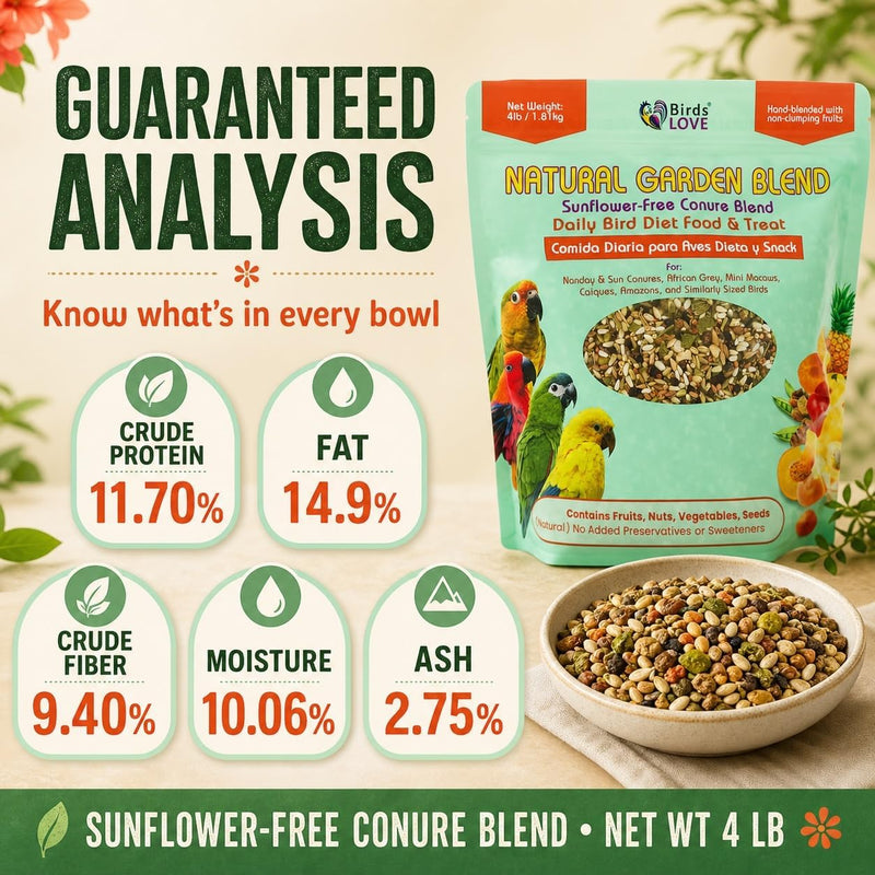 Birds LOVE Natural Garden Blend Sunflower Free Conure 4lbs