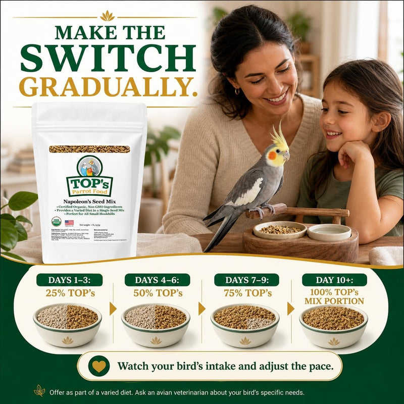 TOP's Napoleon's Seed Mix for All Small Hookbills, Non-GMO, Soy Free, Corn Free, USDA Organic Certified, 5 lb