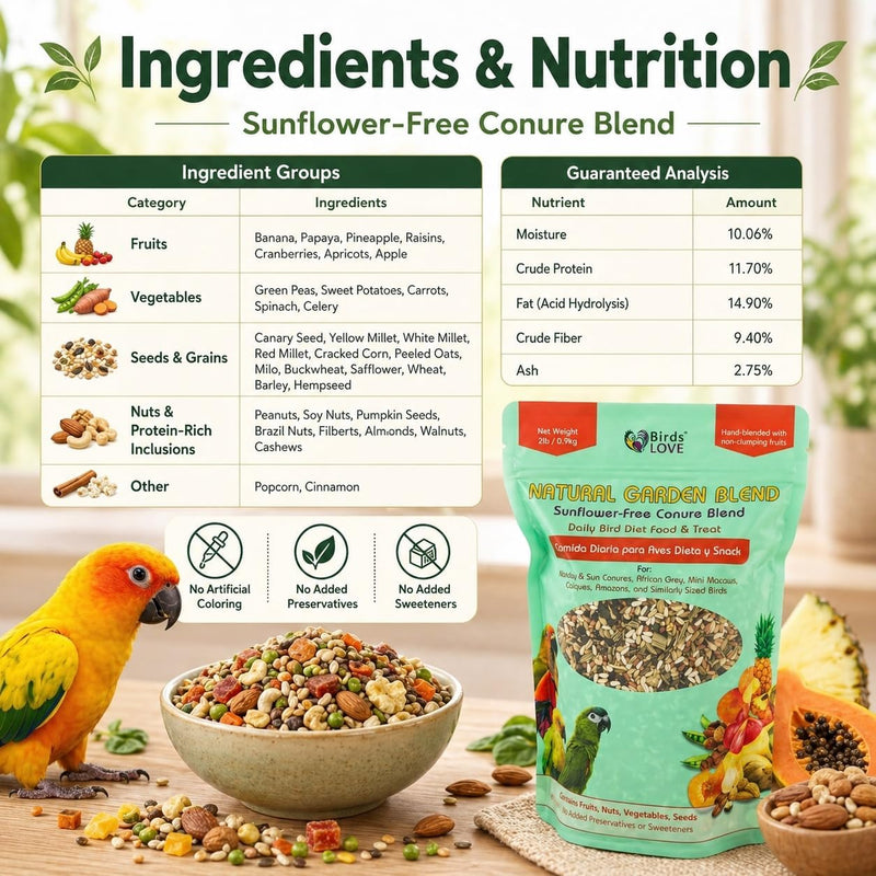 Birds LOVE Natural Garden Blend Sunflower Free Conure 2lbs