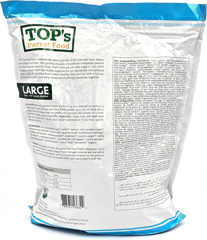 TOP's Parrot Pellets 4 lb, USDA Organic Certified, Non-GMO Bird Food for Hookbills