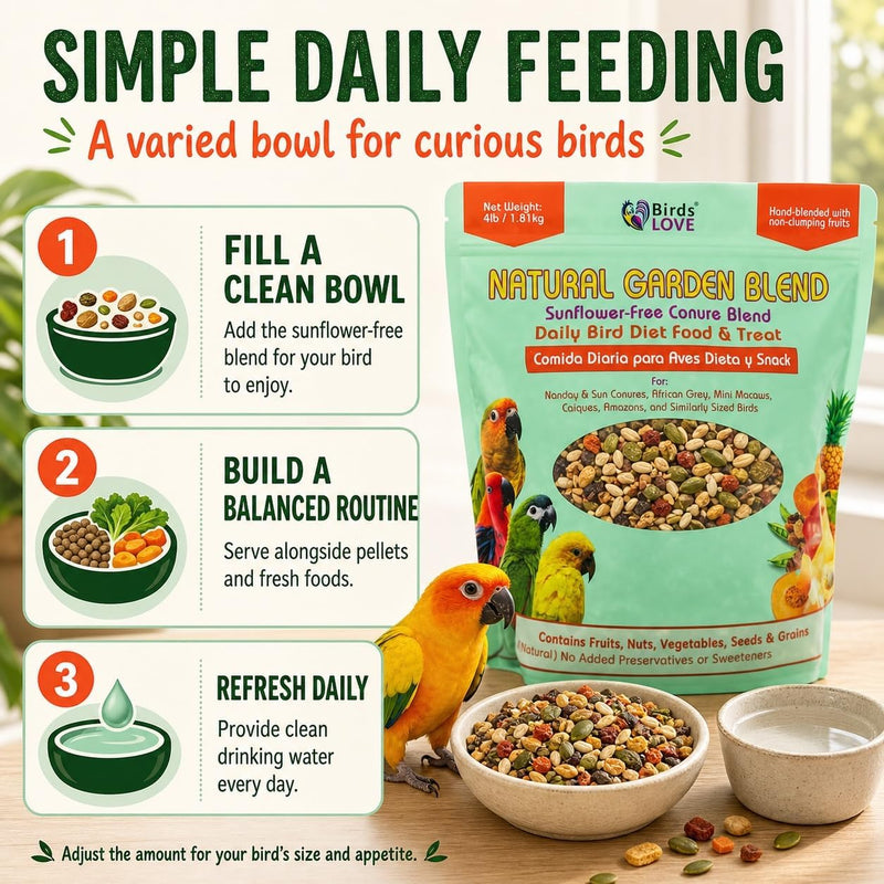 Birds LOVE Natural Garden Blend Sunflower Free Conure 4lbs